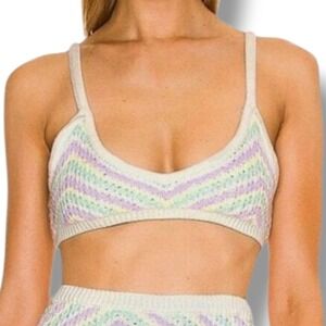 For Love & Lemons Corinna Bralette Women XS Crochet Knit Rainbow Crop Festival